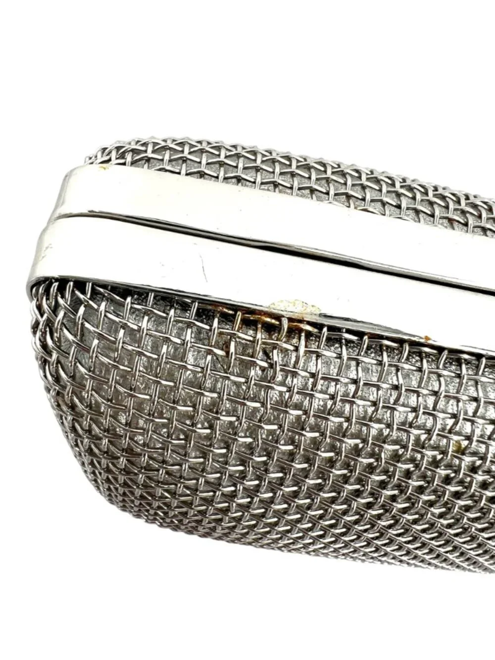 Oroton Freize Woven Silver Mesh Box Clutch Chain Strap Evening Glamour Retro